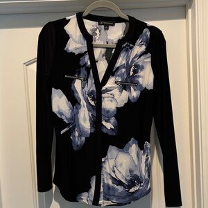 INC International Concepts Black and Blue Floral Blouse